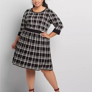 NWT Lane Bryant Plaid 3/4 Sleeve Fit & Flare Sweater Dress - 18/20